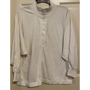 VTG 90s Mervyns Partners Women’s Shirt Sz M Cream White Boxy Buttons Batwing